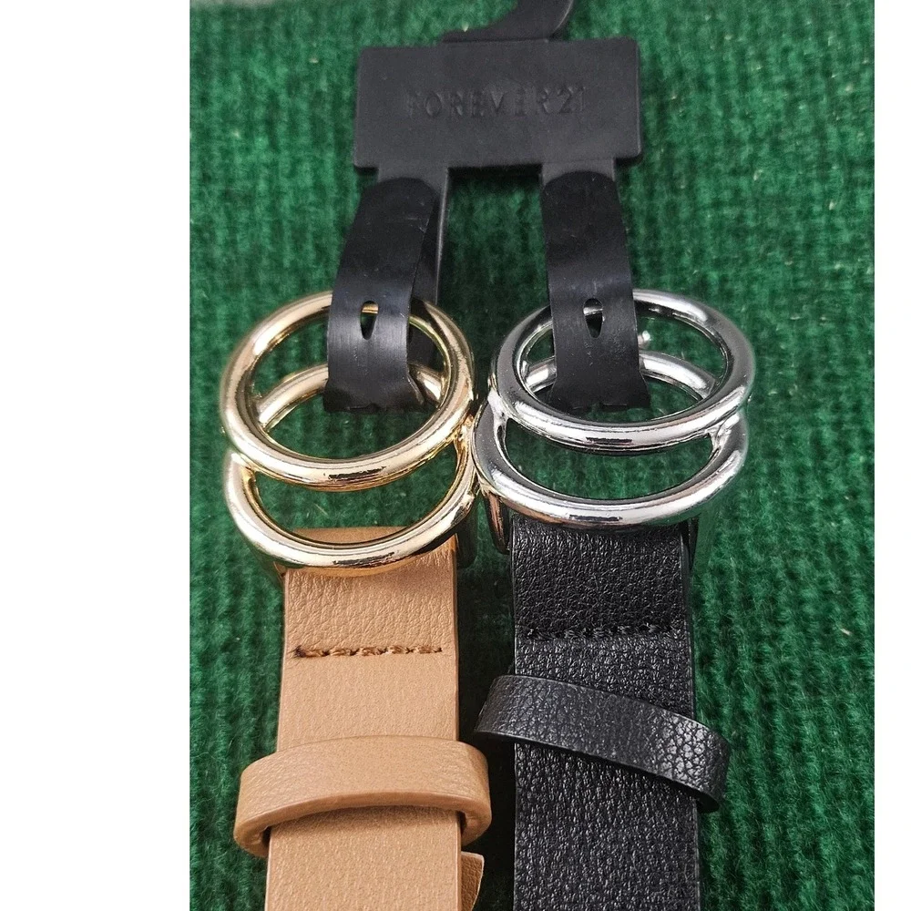 Forever 21 Belts‎ 2-Pack Skinny Black and Tan Double Ring Size S/M New